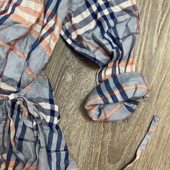 Isabel Maternity Blue Woven Collared Popover Plaid Shirt - Size XS - NWT - Picture 4 of 7